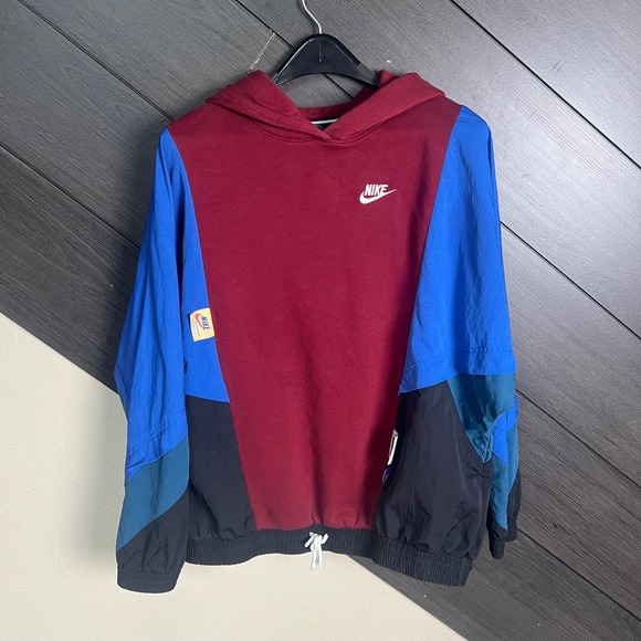 Nike Tops - Nike Icon Clash Colorblock Pullover Hoodie Women's Small Blue Burgundy Unisex